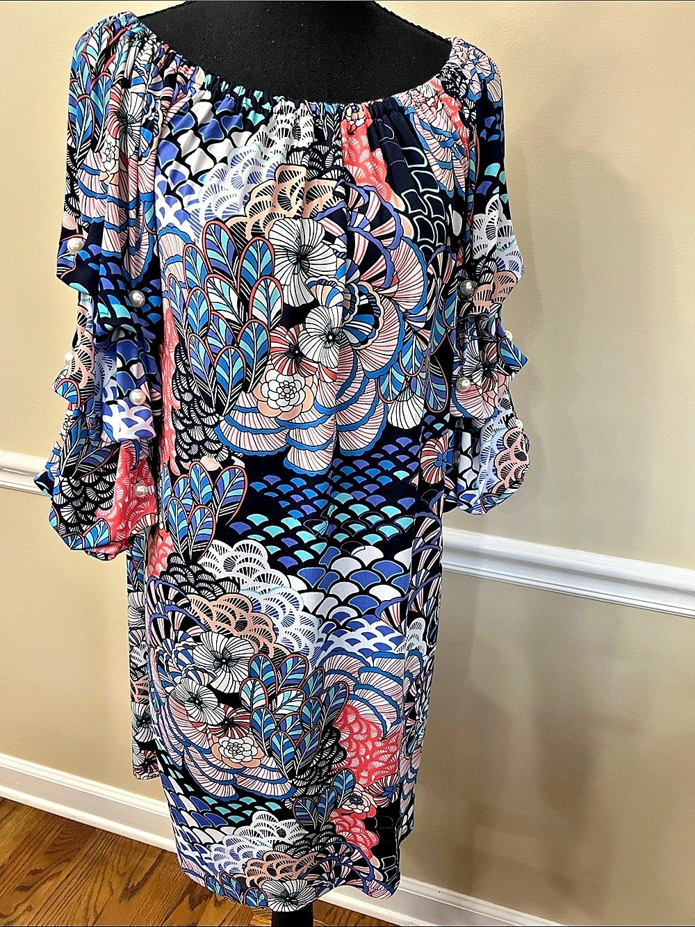 MSK Floral Mini Dress in Blue & Pink Size Medium